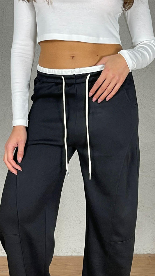 Pantalón felpa efecto doble corsé