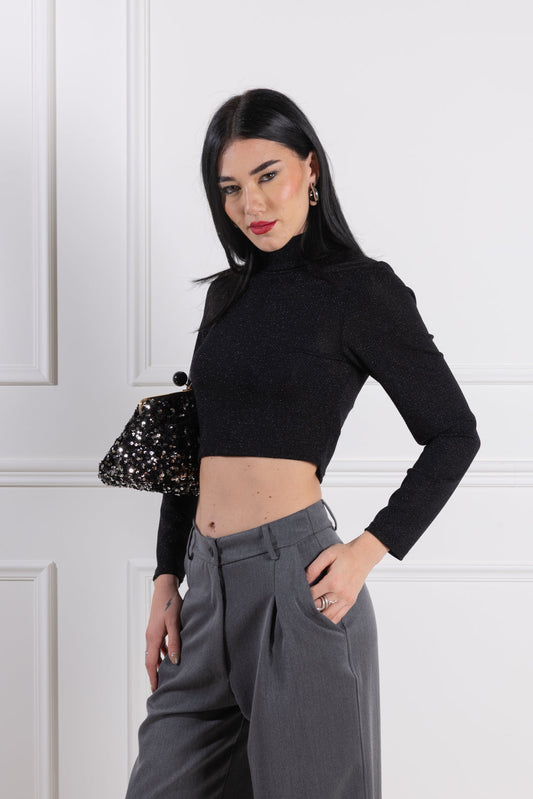 Jersey cuello alto lurex