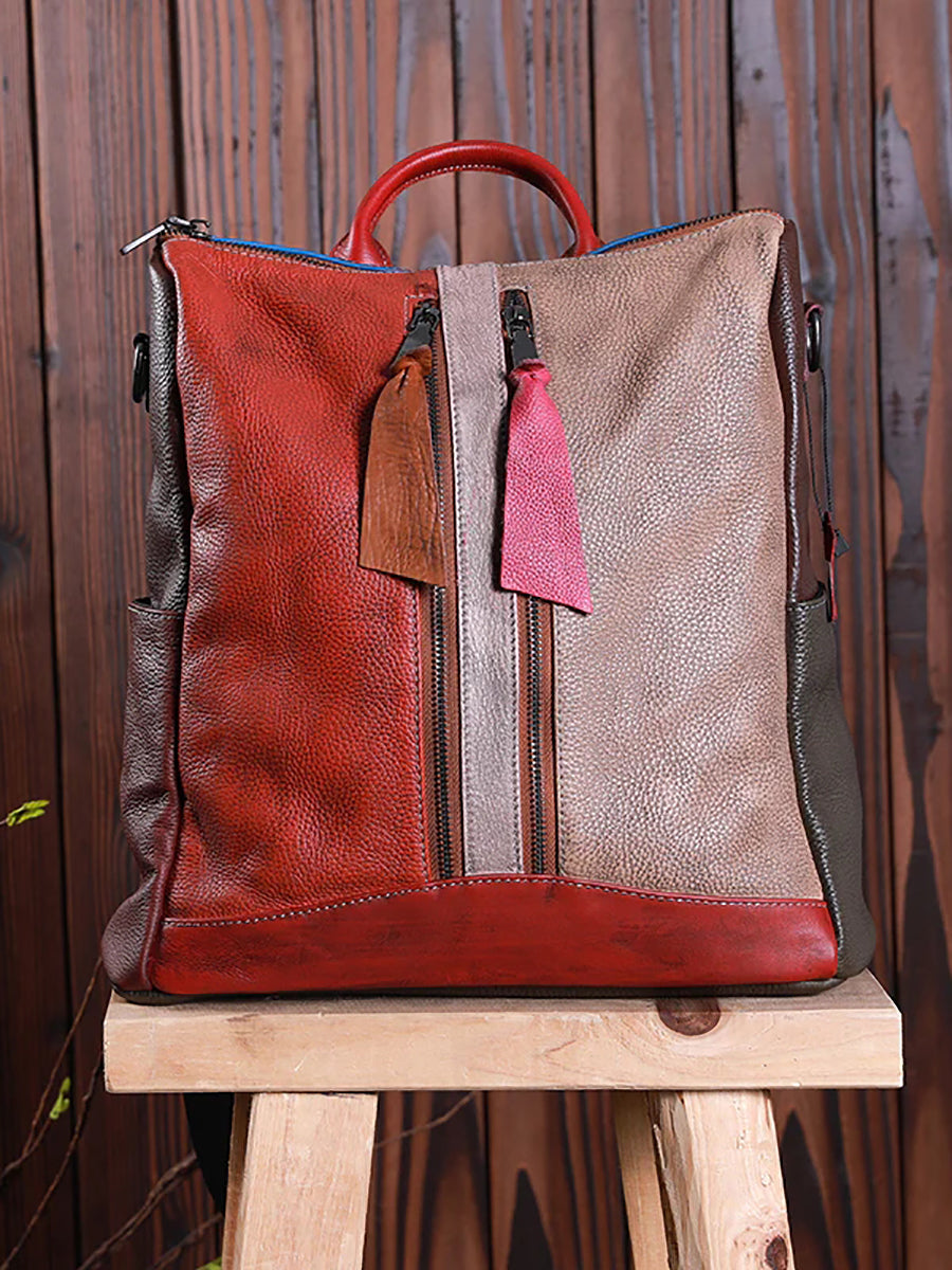 Mochila de cuero multicolor para mujer