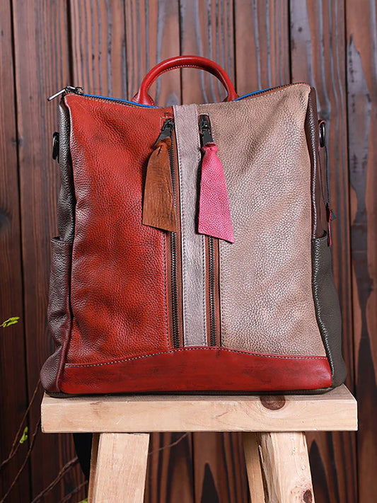 Mochila de cuero multicolor para mujer