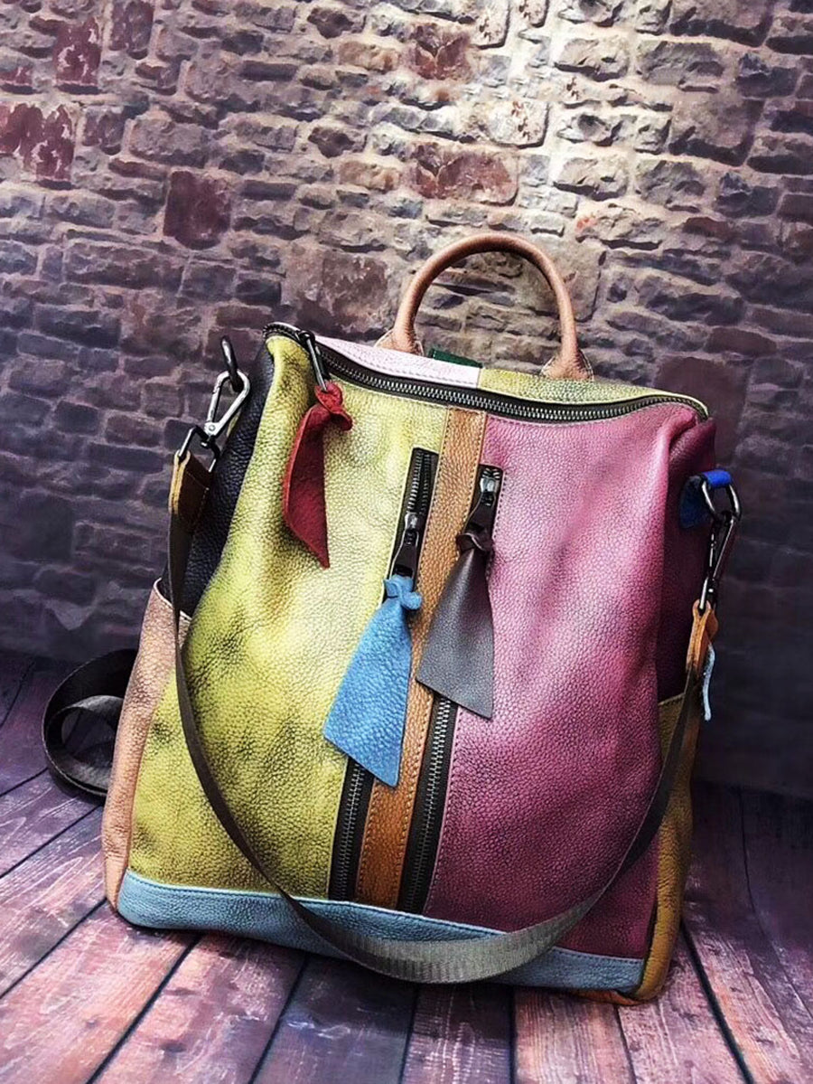Mochila de cuero multicolor para mujer