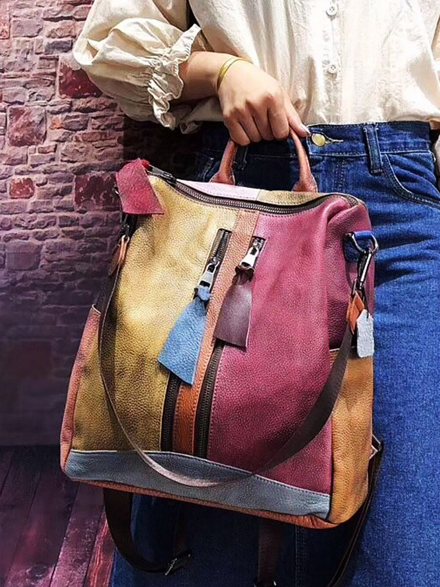 Mochila de cuero multicolor para mujer