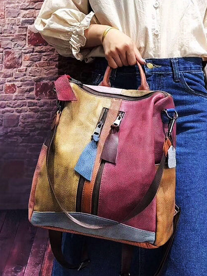 Mochila de cuero multicolor para mujer