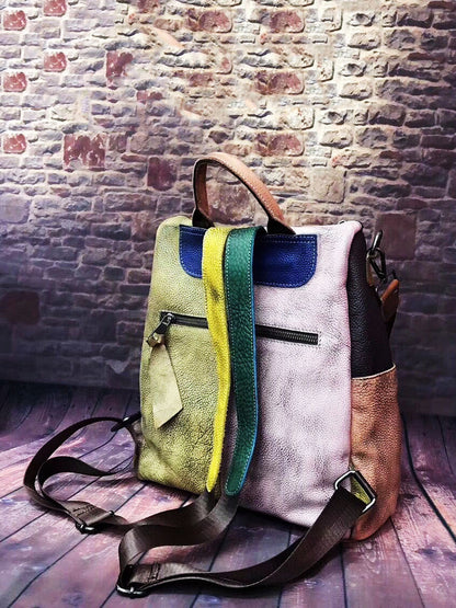Mochila de cuero multicolor para mujer