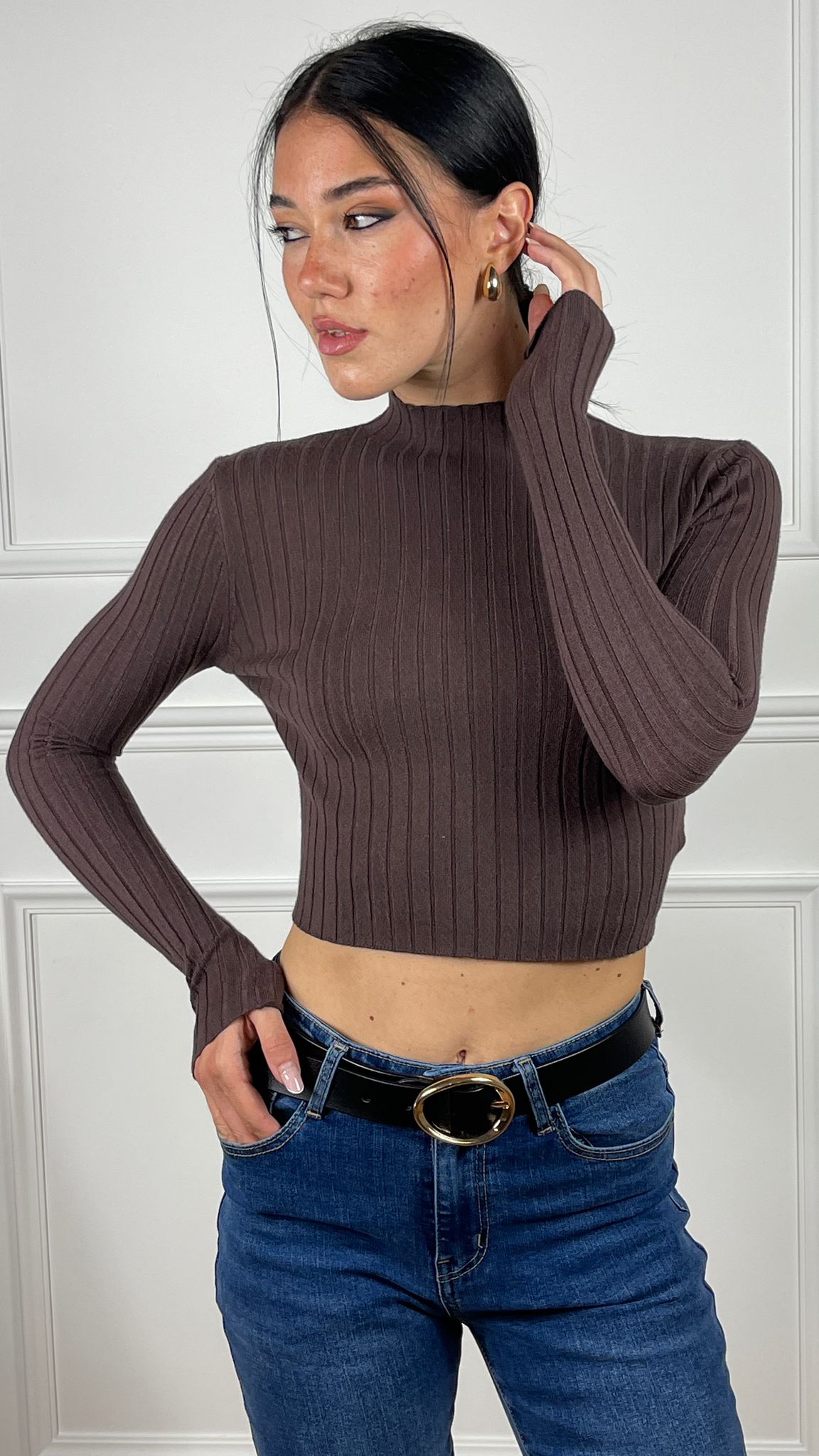 Jersey crop de cuello alto