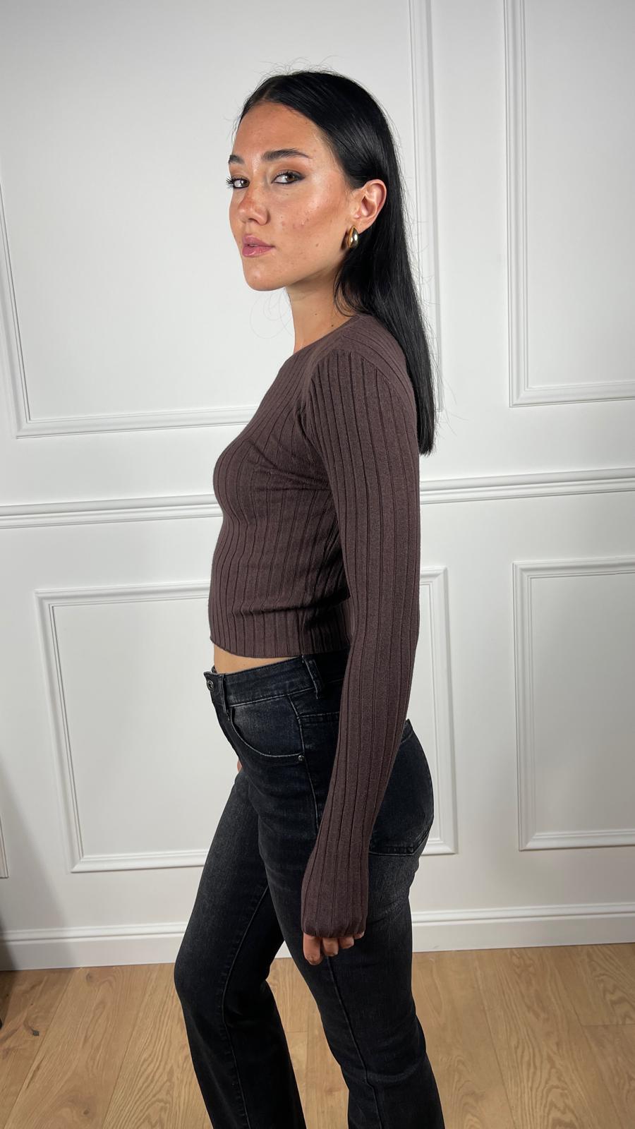 Jersey crop cuello redondo