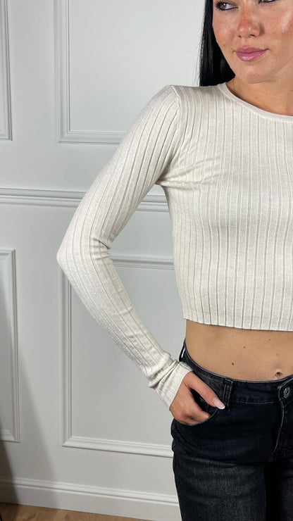 Jersey crop cuello redondo