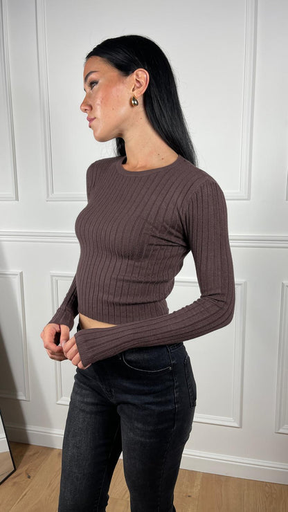 Jersey crop cuello redondo