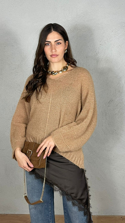 Jersey efecto mohair escote en V