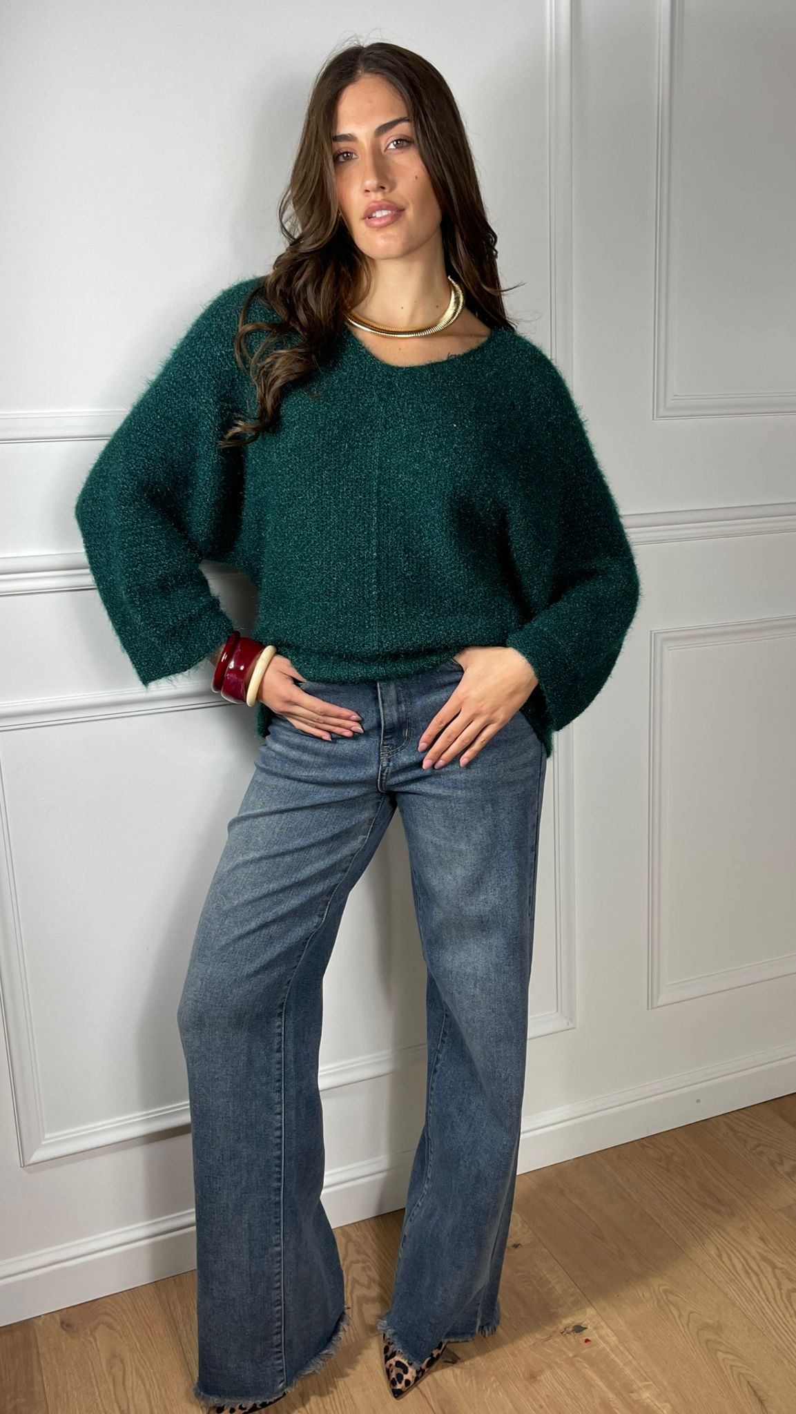 Jersey efecto mohair escote en V