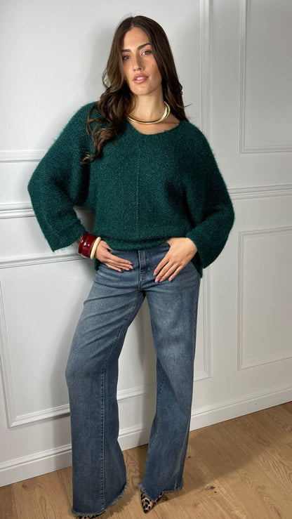 Jersey efecto mohair escote en V