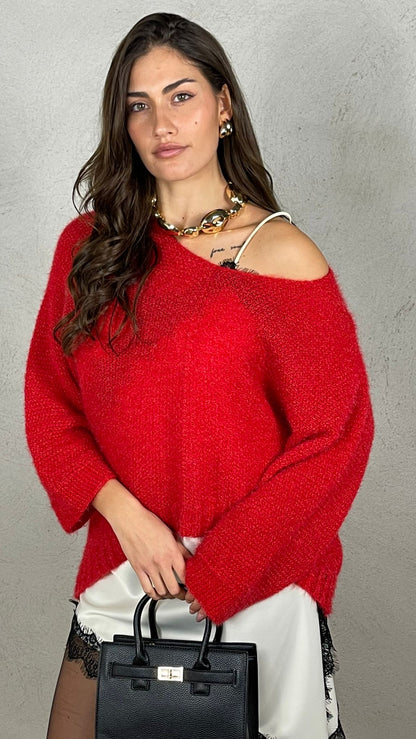 Jersey efecto mohair escote en V
