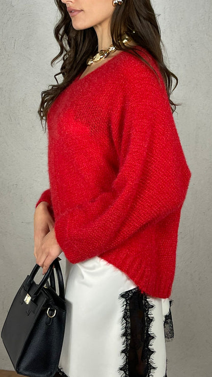 Jersey efecto mohair escote en V