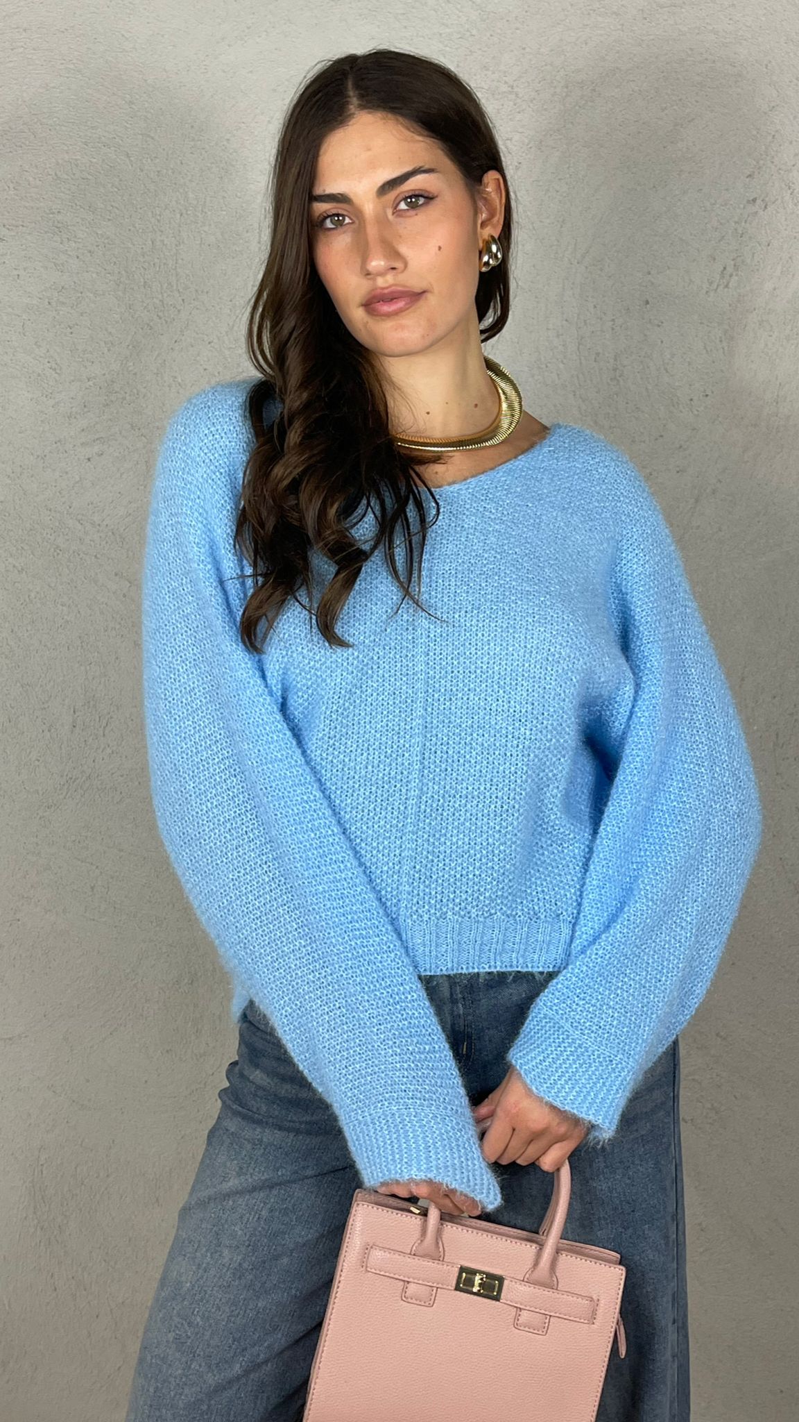 Jersey efecto mohair escote en V