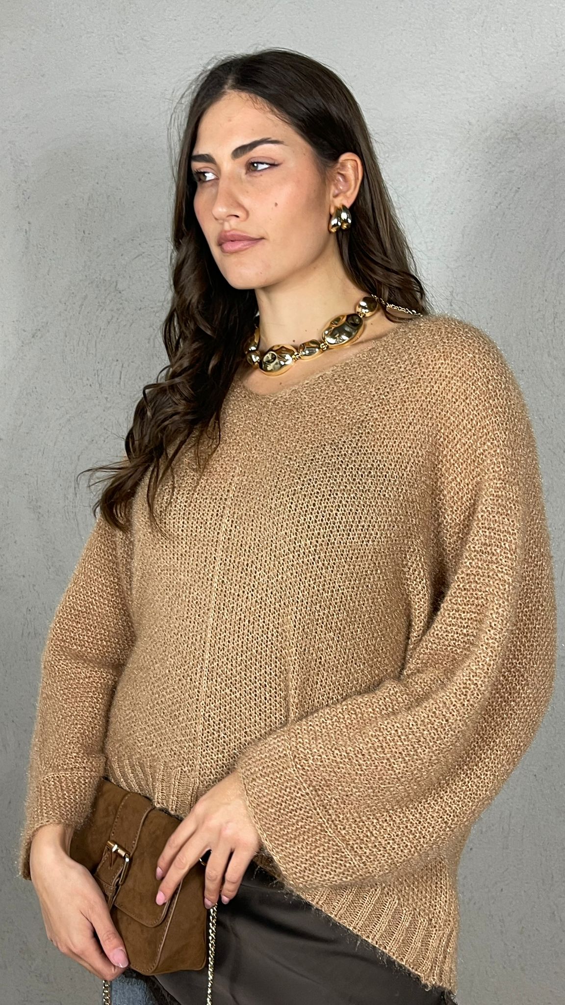 Jersey efecto mohair escote en V