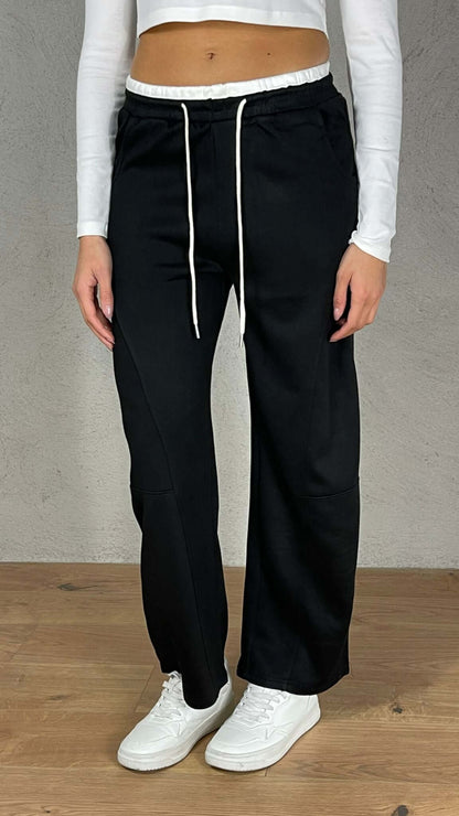 Pantalón felpa efecto doble corsé