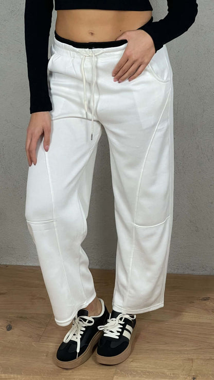 Pantalón felpa efecto doble corsé