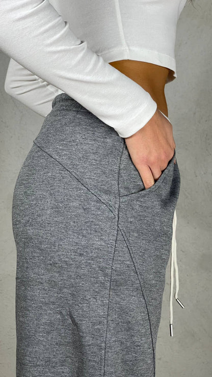 Pantalón felpa efecto doble corsé
