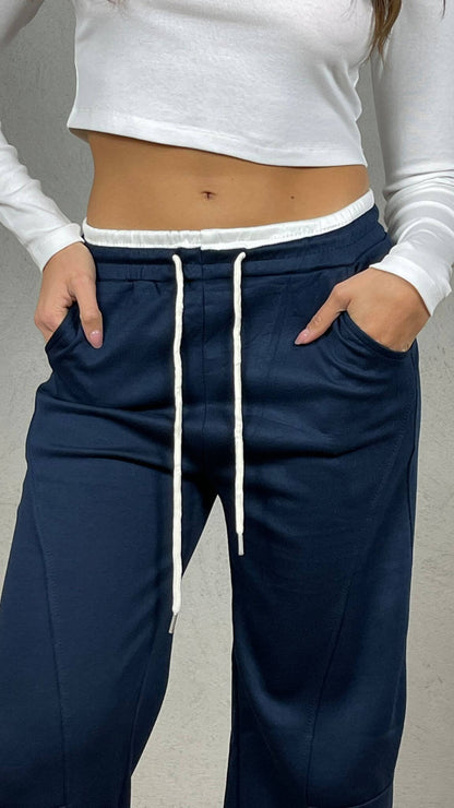 Pantalón felpa efecto doble corsé