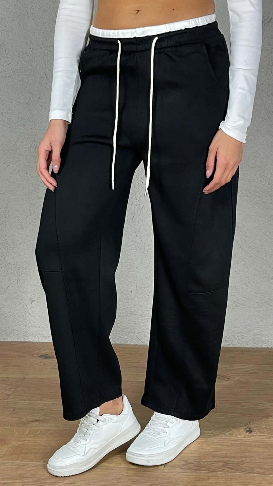 Pantalón felpa efecto doble corsé