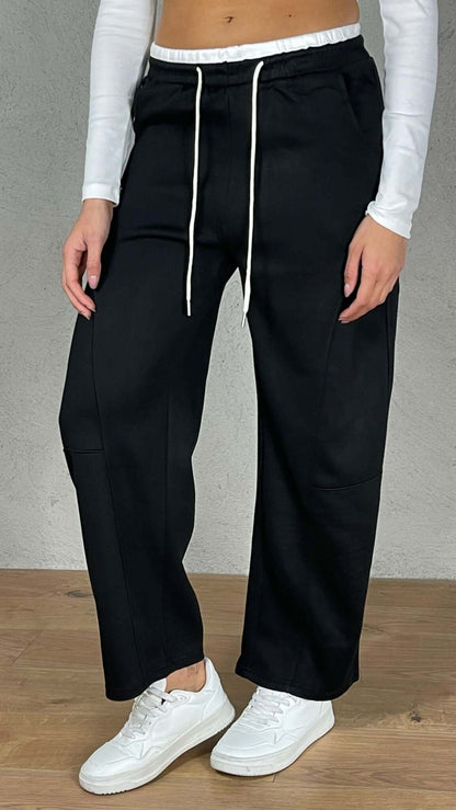 Pantalón felpa efecto doble corsé