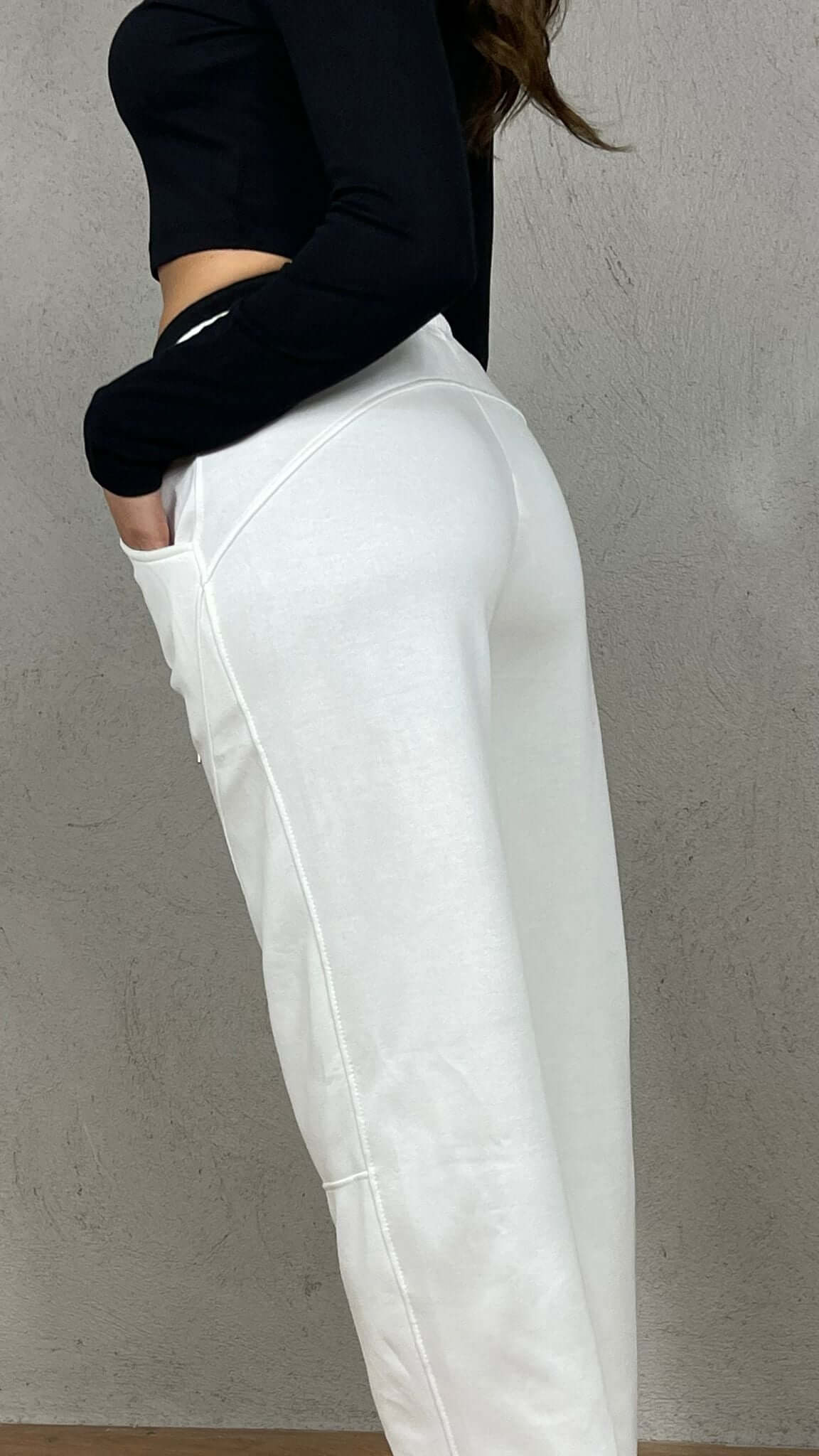 Pantalón felpa efecto doble corsé