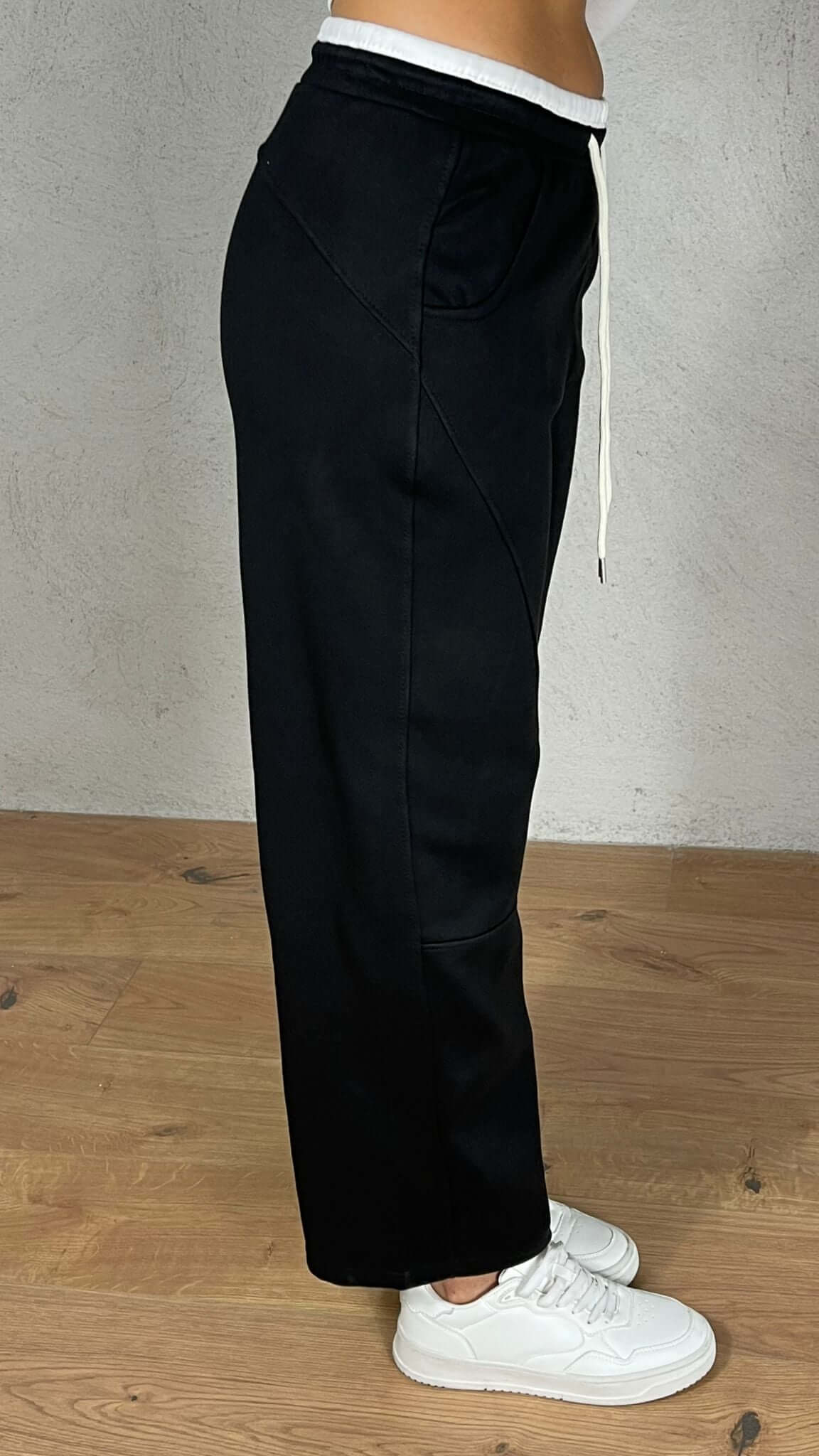 Pantalón felpa efecto doble corsé