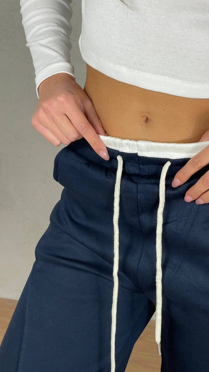 Pantalón felpa efecto doble corsé