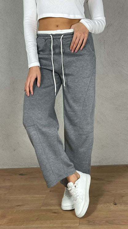 Pantalón felpa efecto doble corsé