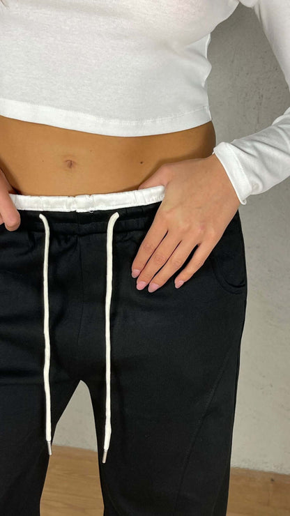 Pantalón felpa efecto doble corsé