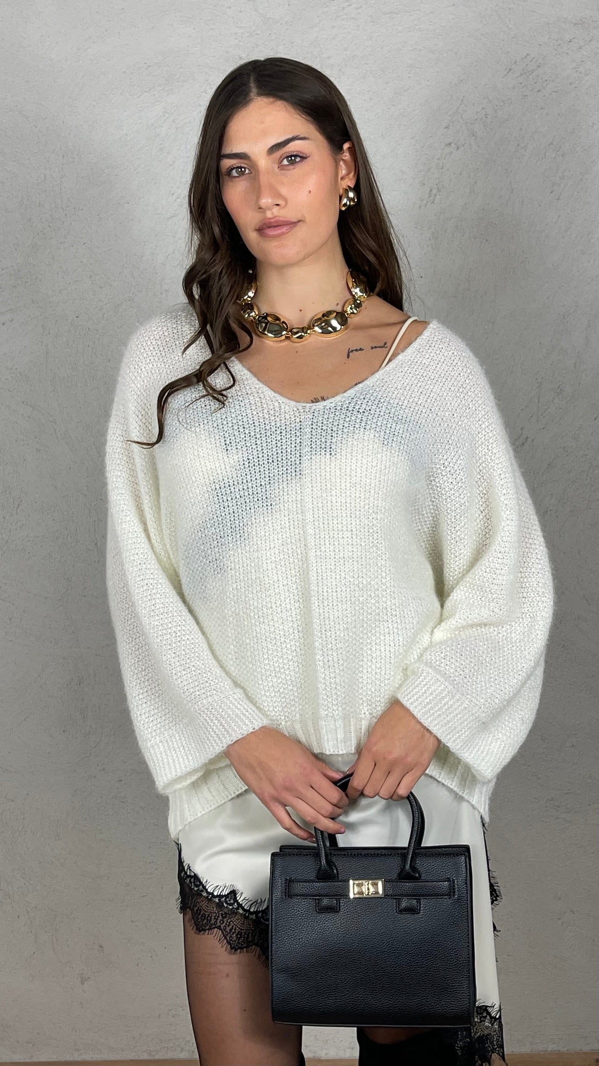Jersey efecto mohair escote en V
