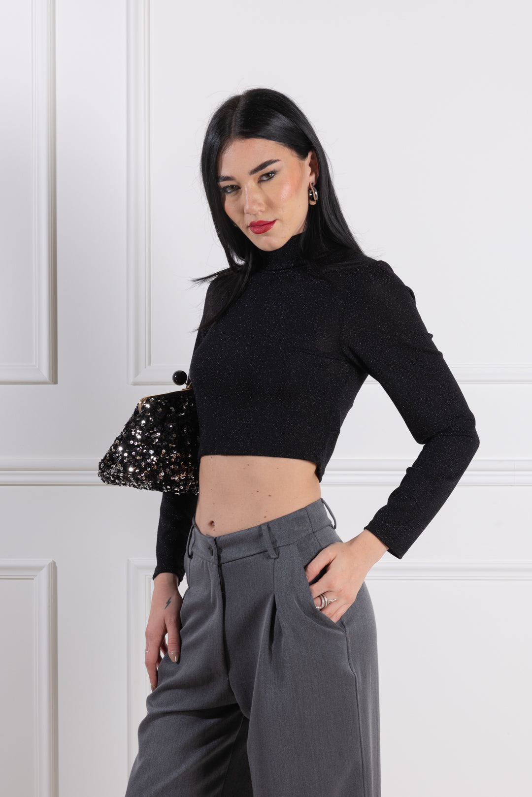 Jersey cuello alto lurex
