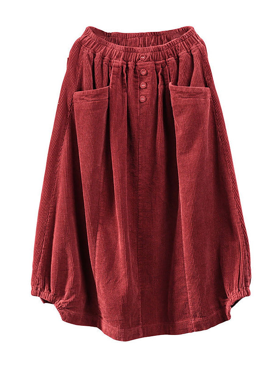 Falda midi de pana con cintura elástica en color rojo