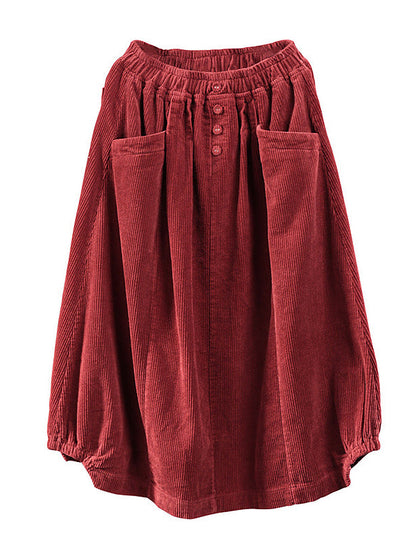 Falda midi de pana con cintura elástica en color rojo