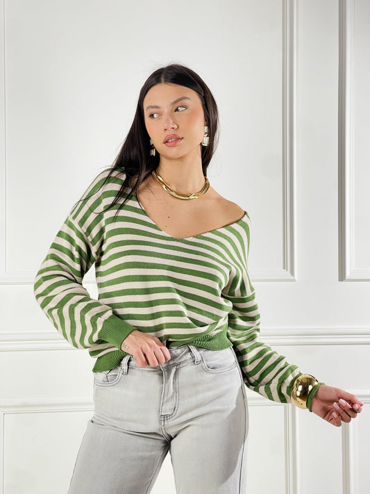 Jersey escote en V a rayas