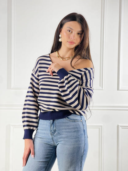 Jersey escote en V a rayas