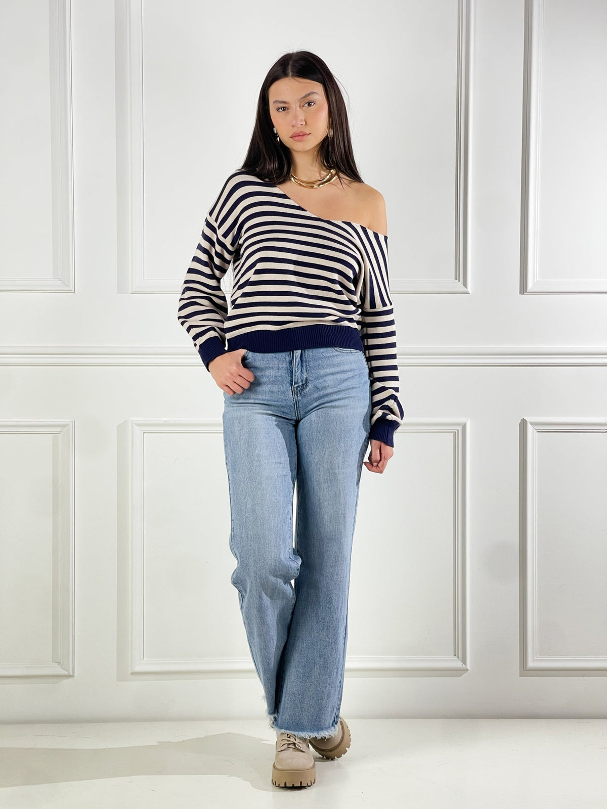 Jersey escote en V a rayas