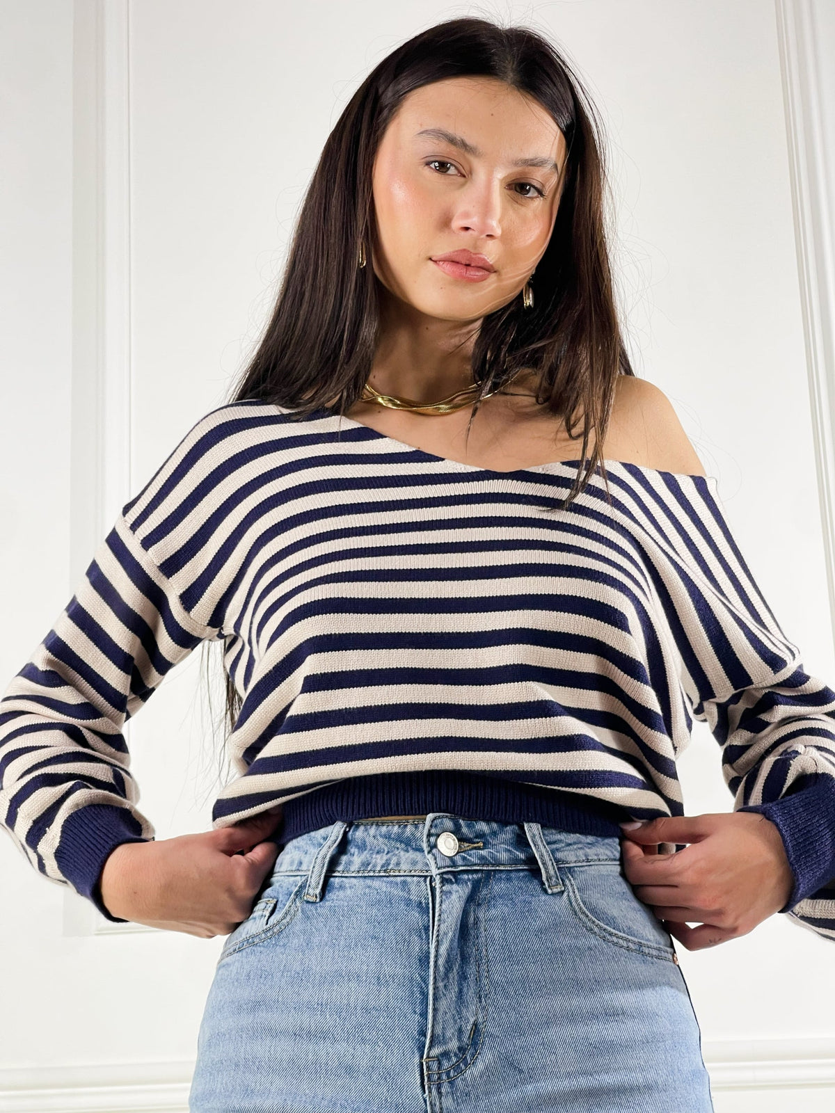 Jersey escote en V a rayas