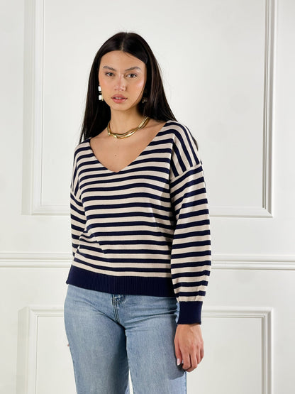 Jersey escote en V a rayas
