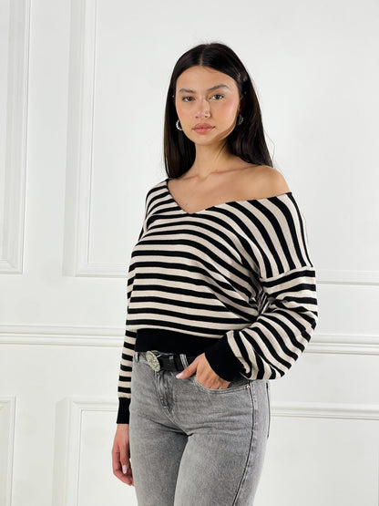 Jersey escote en V a rayas