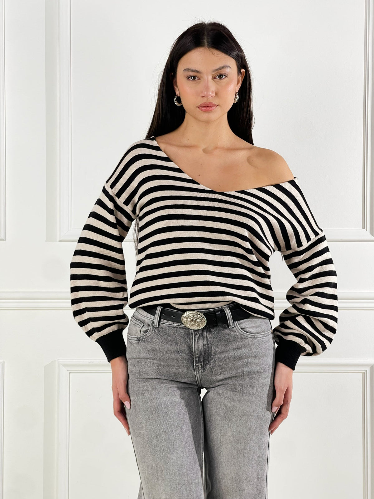 Jersey escote en V a rayas