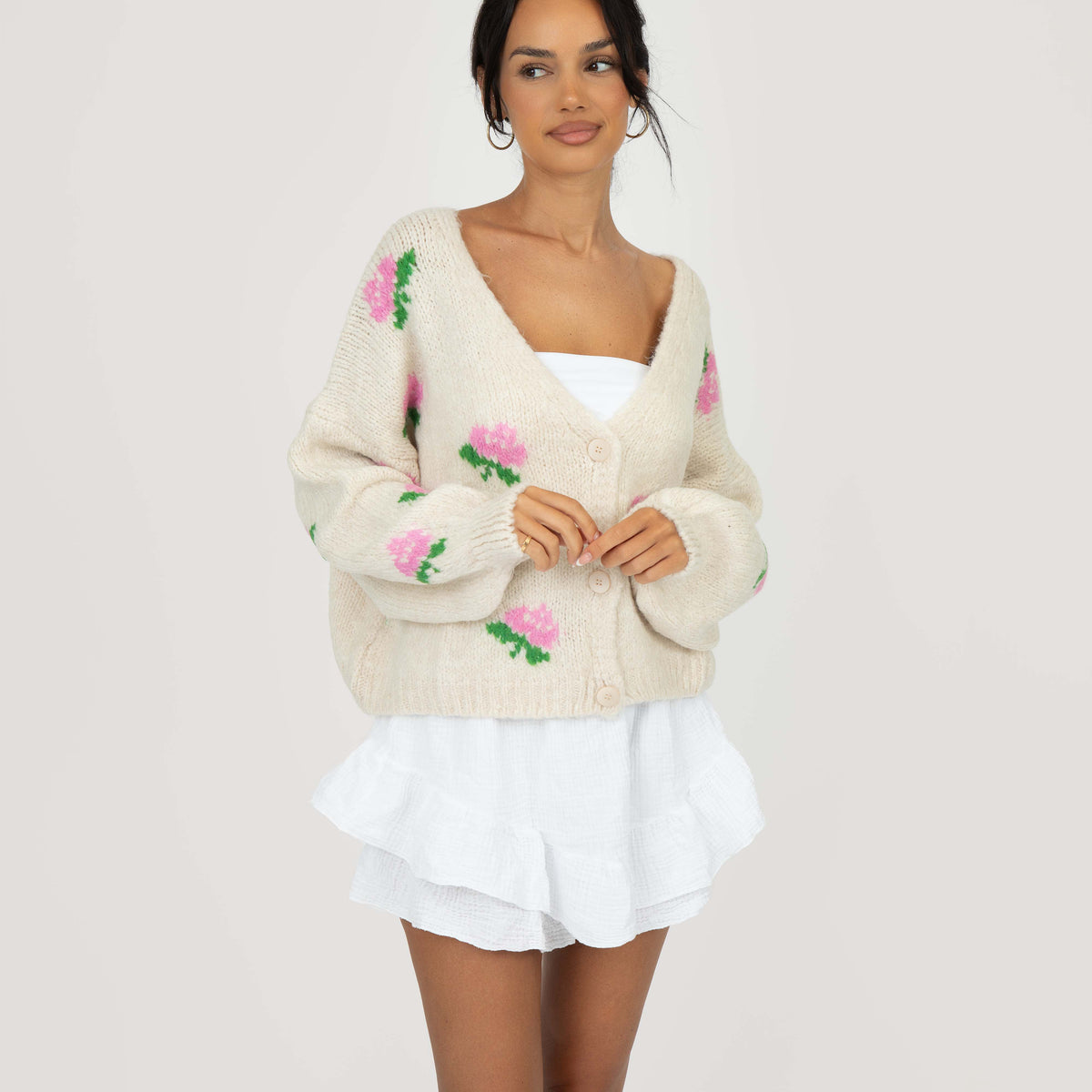 Cárdigan Holgado con Rosas