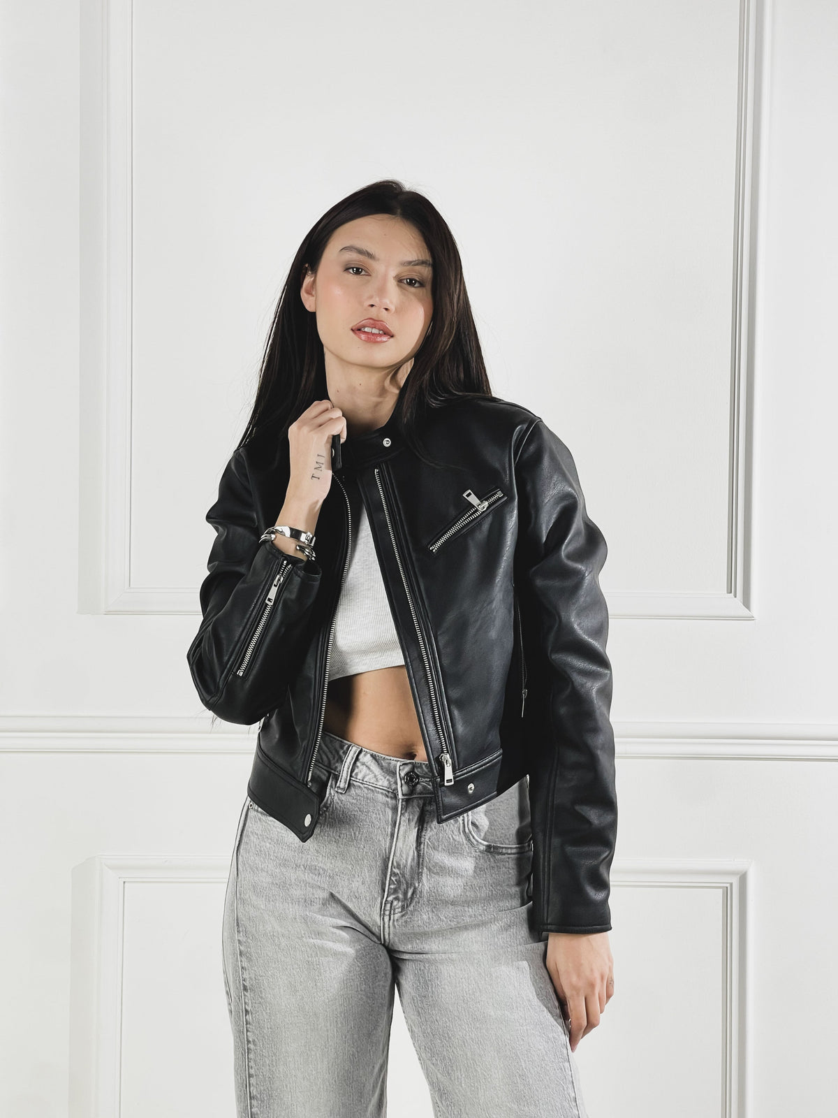 Cazadora biker efecto piel