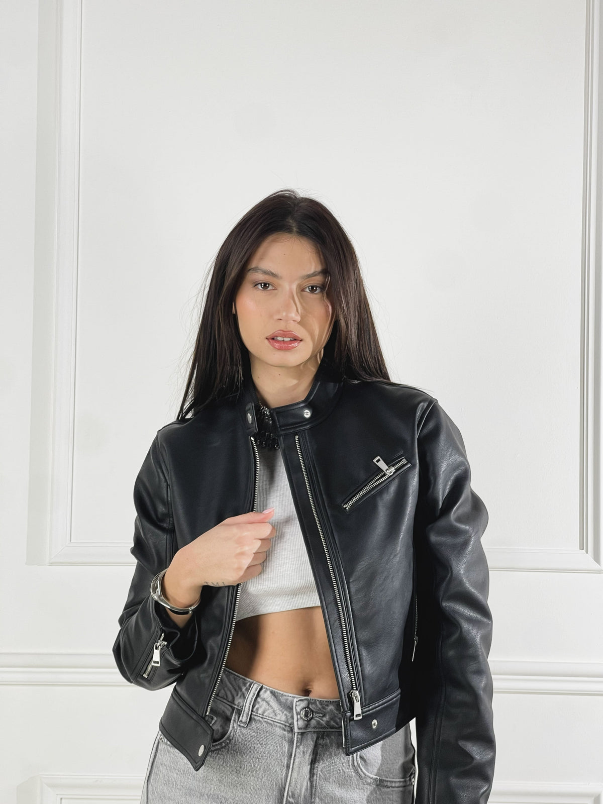 Cazadora biker efecto piel