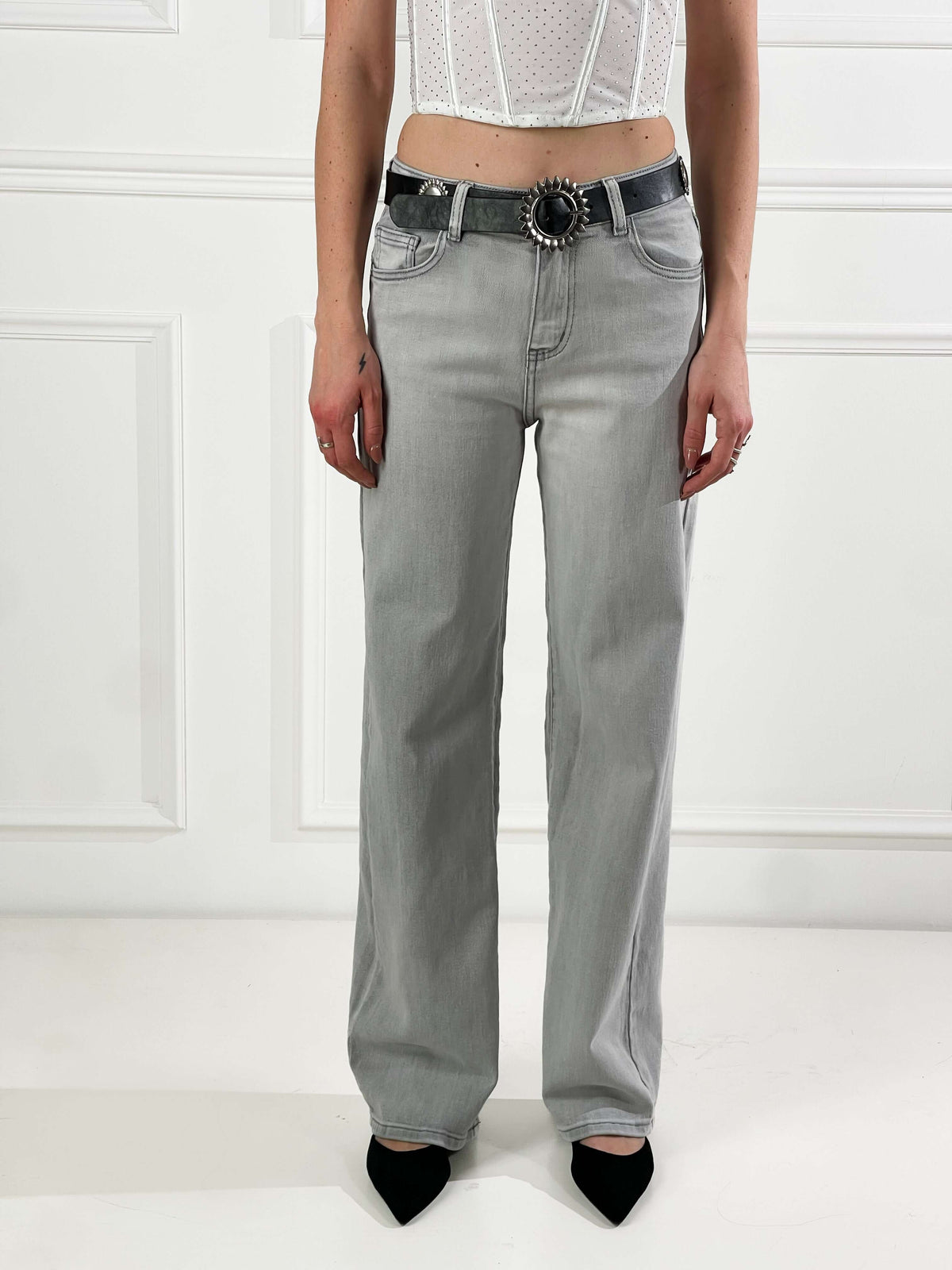 Jeans wide leg gris