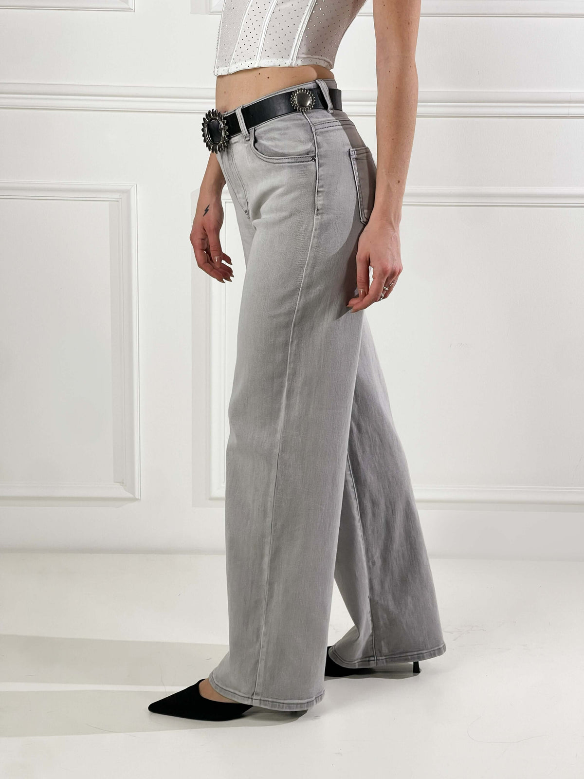Jeans wide leg gris