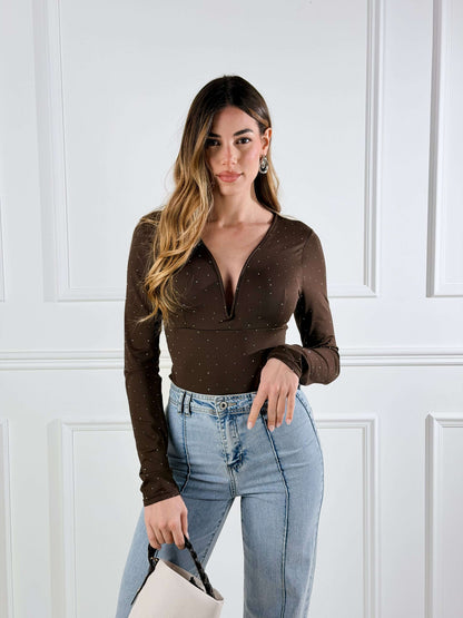 Body escote de corazón con micro strass