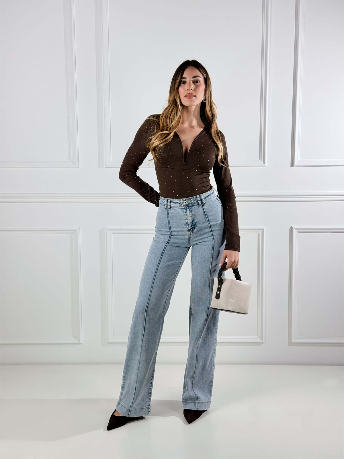 Body escote de corazón con micro strass