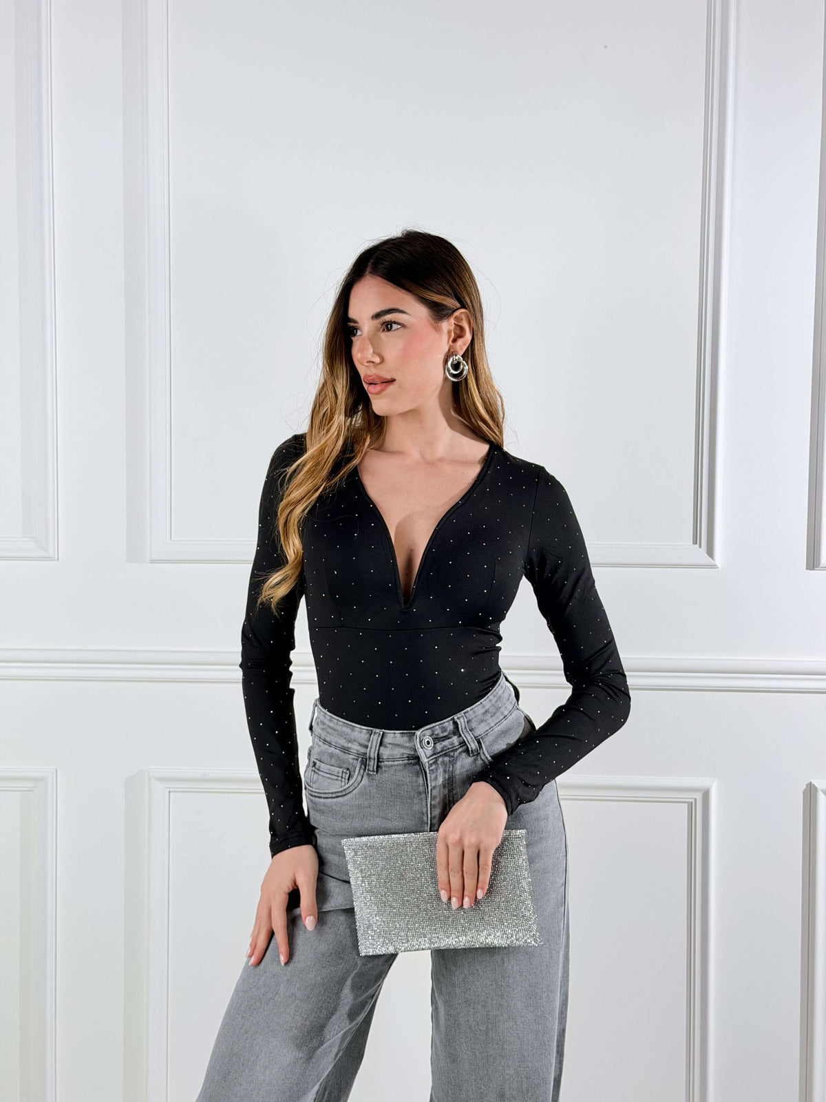 Body escote de corazón con micro strass