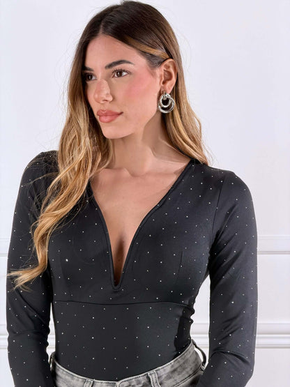 Body escote de corazón con micro strass